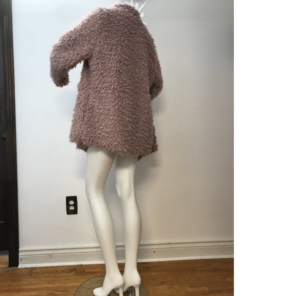 Forever 21 Teddy Plush Shaggy Fur Cardigan Jacket Coat Dusty Pink Rose Blush NWT - Picture 2 of 4
